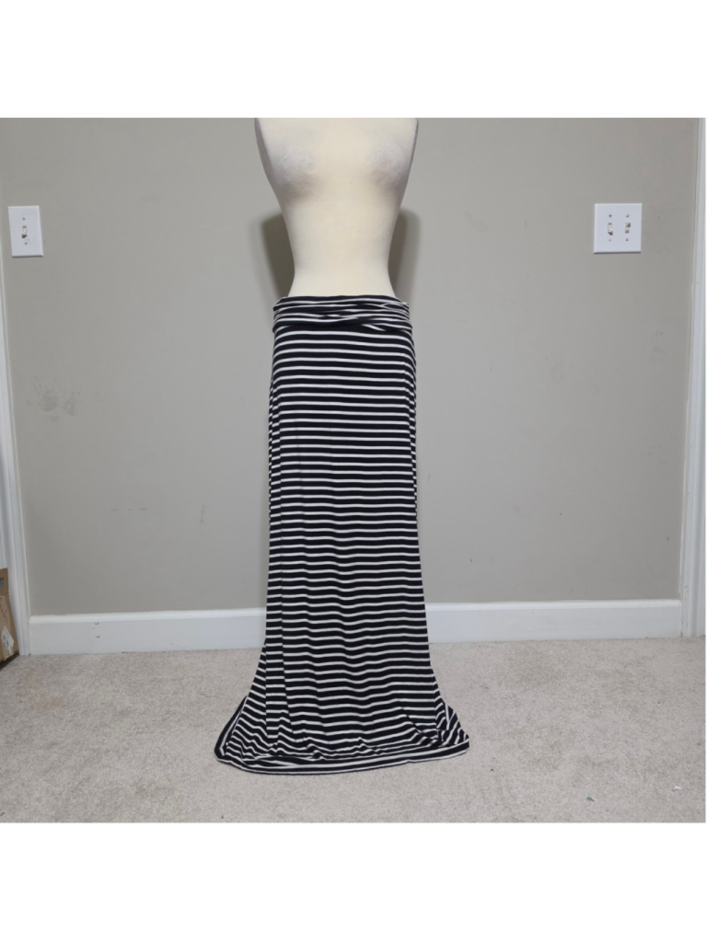 J.Crew Striped Maxi Skirt Black White Fold-Over Waist Size S